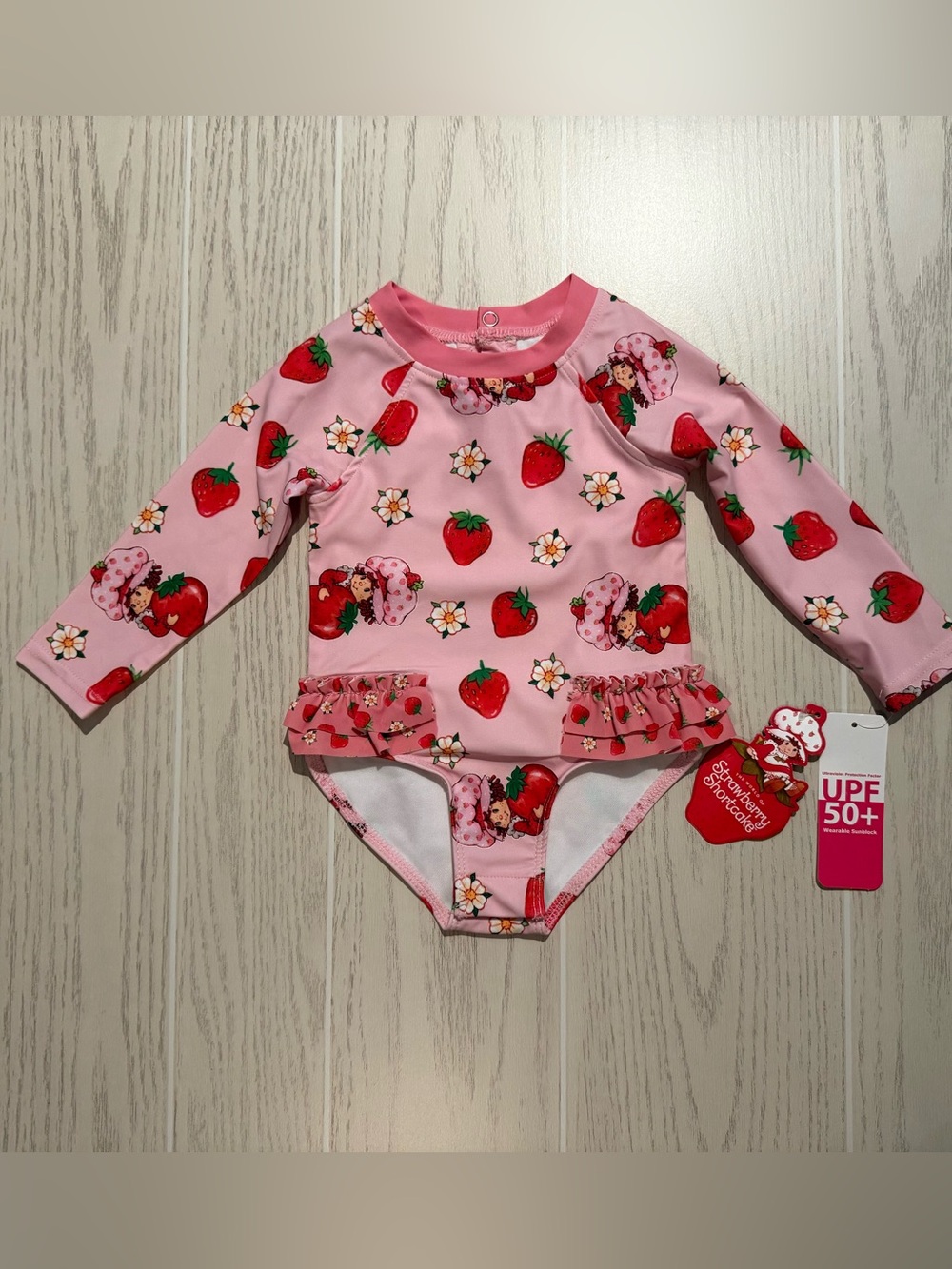 Strawberry Shortcake Girls 12M Pink UPF 50 Rash Guard Swimsuit NWT